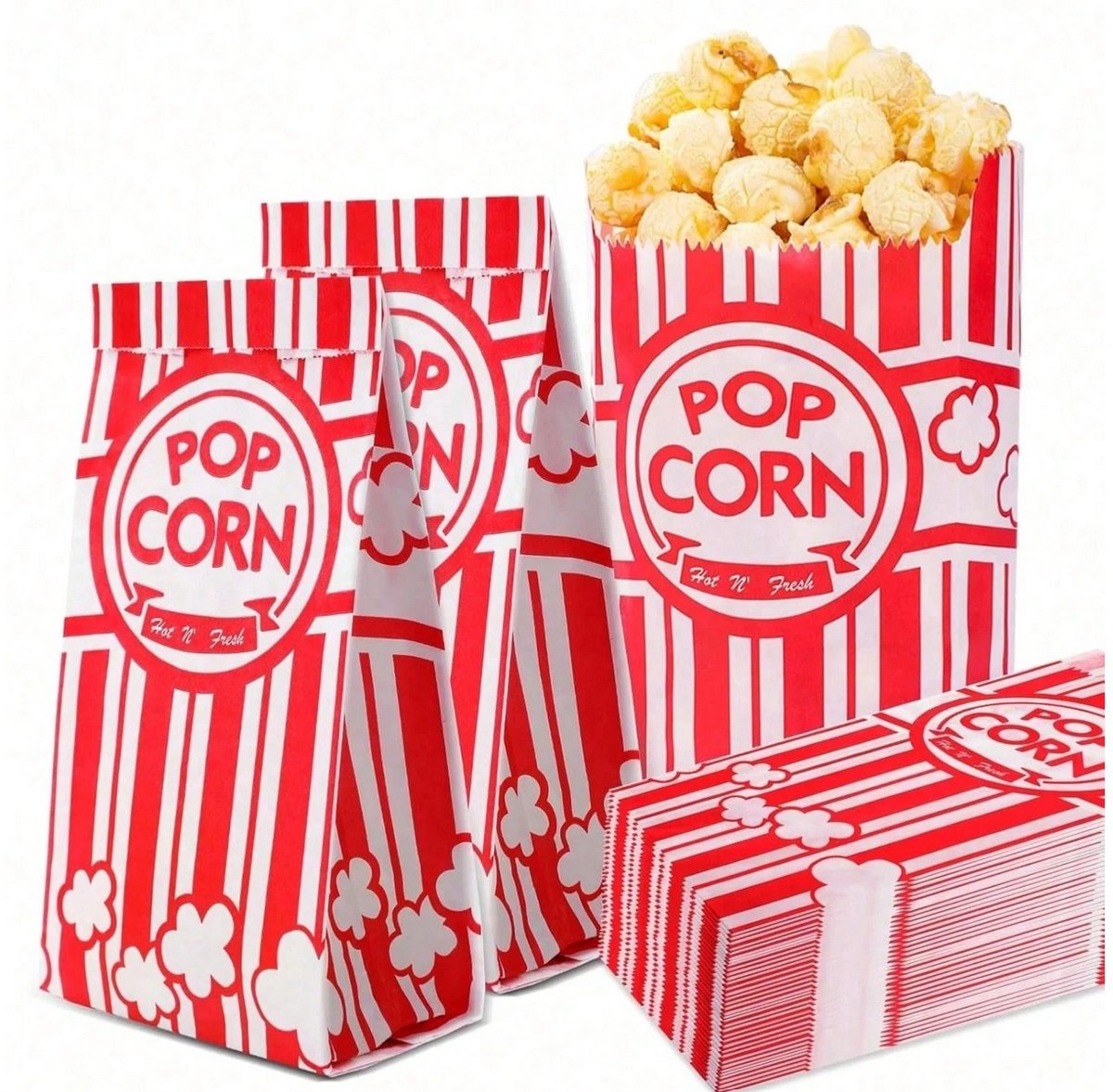 100 stuks papieren popcornzakjes 21x9x6 cm