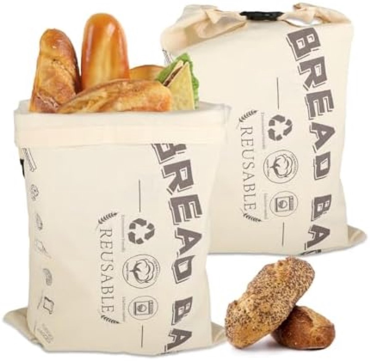 PromoHome Herbruikbare Broodzakken Set - Ademend Katoen & Voedselveilig - 2 Stuks