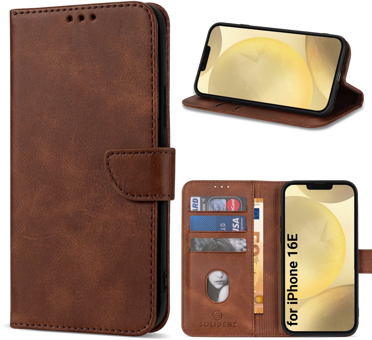 Solidenz hoesje - Geschikt voor Apple iPhone 17e / 16e - Bookcase - Bruin