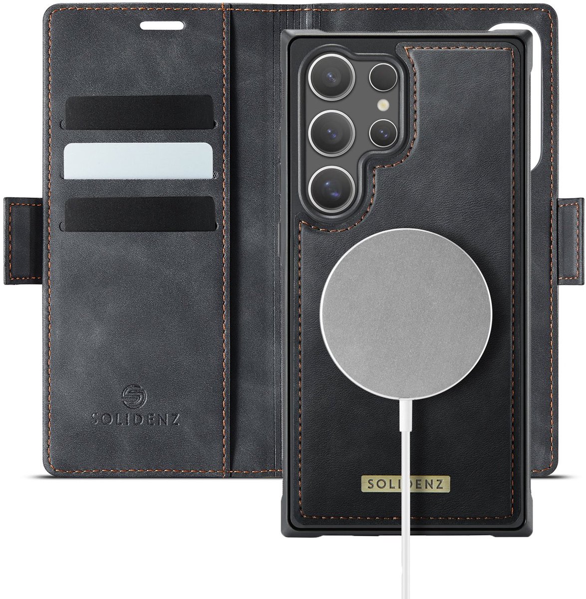 Solidenz Luxe 2-in-1 Wallet Hoesje geschikt voor Samsung Galaxy S24 Ultra - Geschikt voor MagSafe Hoes - Afneembare Case - Zwart