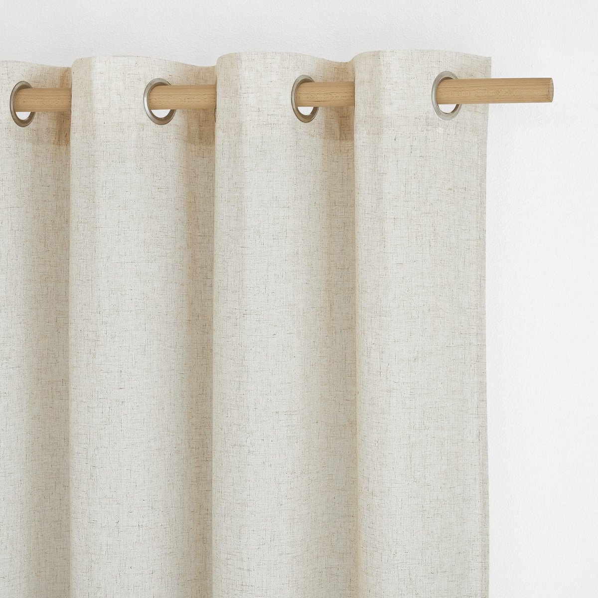 Ibenzoa Set van 2 korte beige gordijnen met linnenlook en inslagringen