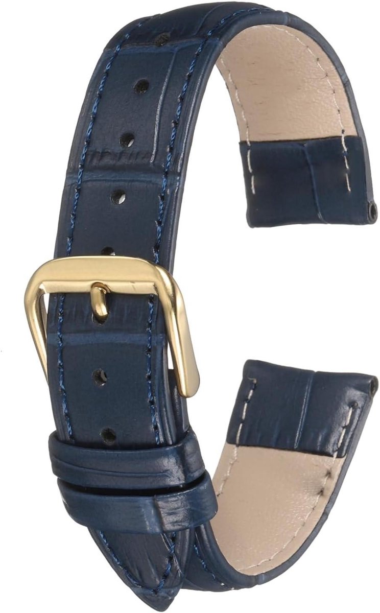 Allecto plus - Leren horlogeband met reliëf patroon van rundleer - Blauw goud - 18mm - Vervanging voor mannen en vrouwen met veerpennen - Geen Edelsteen - Duurzaam en stijlvol in gebruik