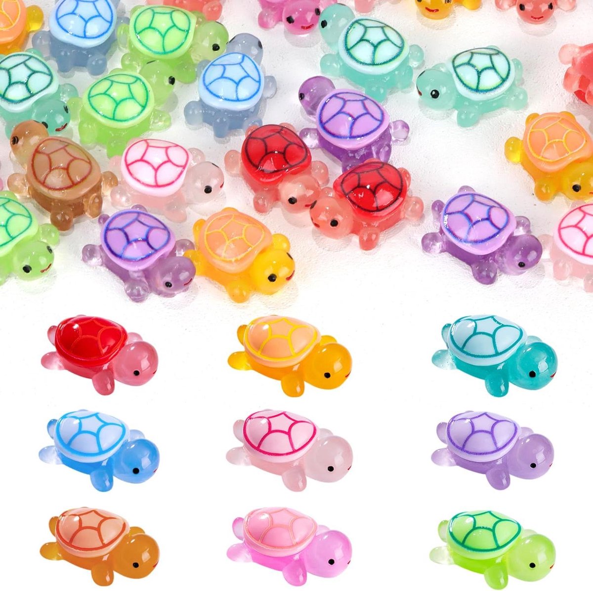 Allecto plus - Mini lichtgevende schildpadden set - 90 stuks in 9 kleuren - decoratiefiguren voor tuin en aquarium - Kerstcadeau - DIY-projecten - 75 caracters.