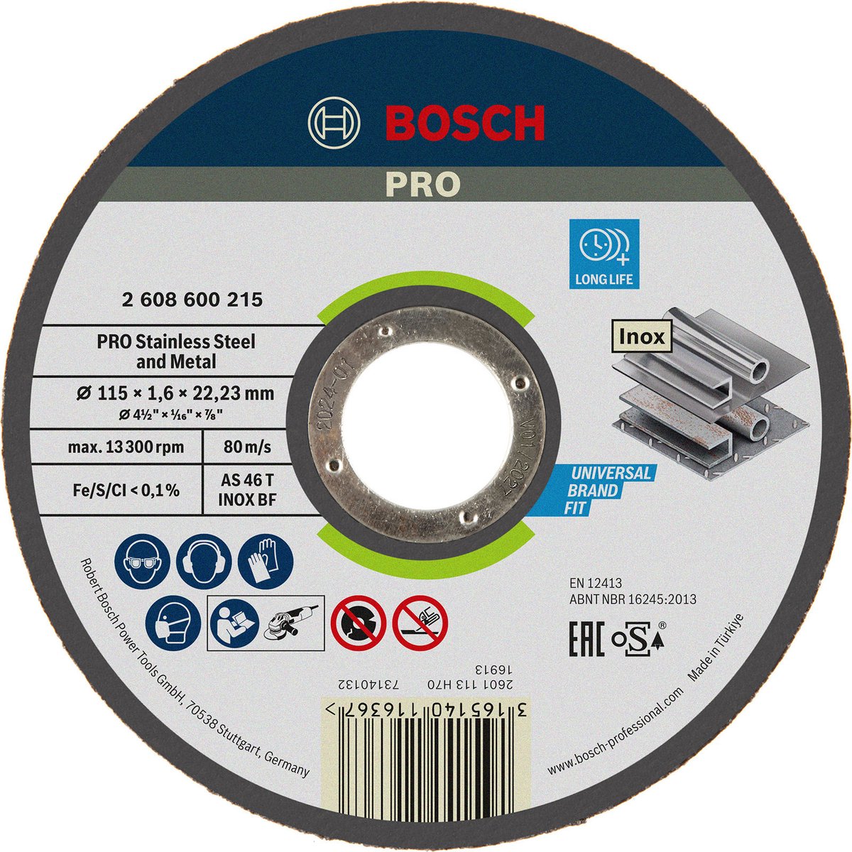 Bosch - Doorslijpschijf recht Expert for Inox AS 46 T INOX BF, 115 mm, 22,23 mm, 1,6 mm