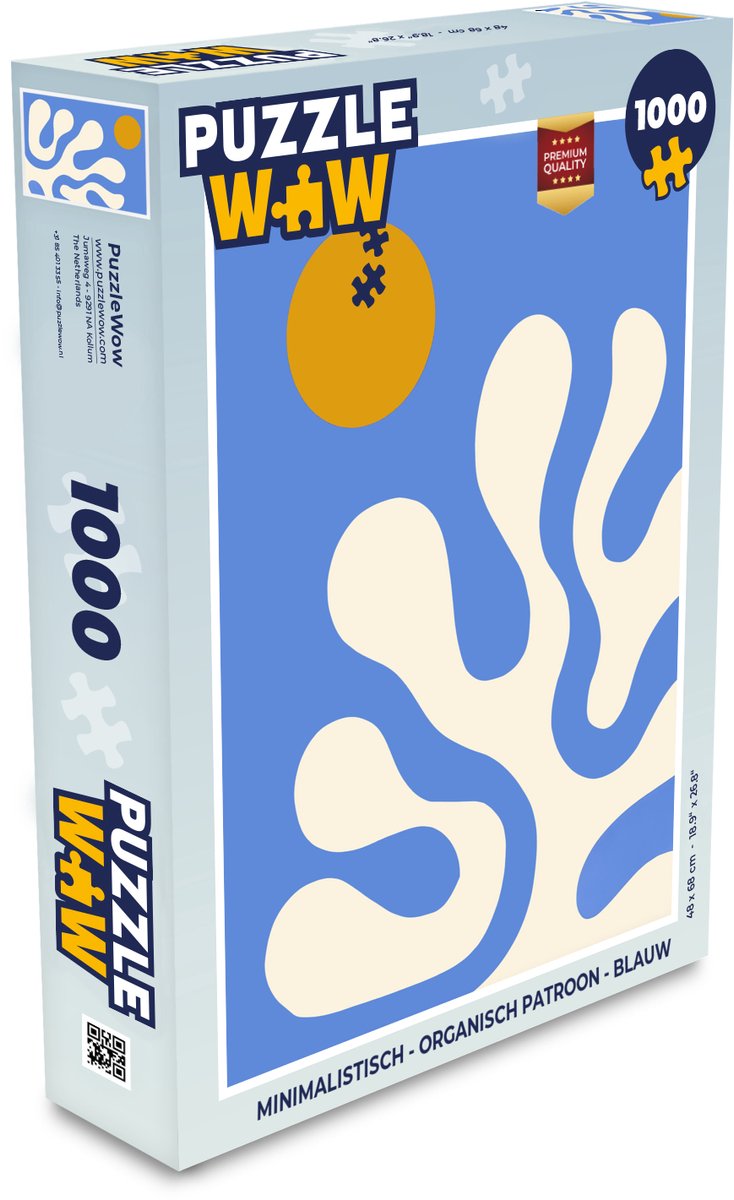 Puzzel Minimalistisch - Organisch patroon - Blauw - Legpuzzel - Puzzel 1000 stukjes volwassenen