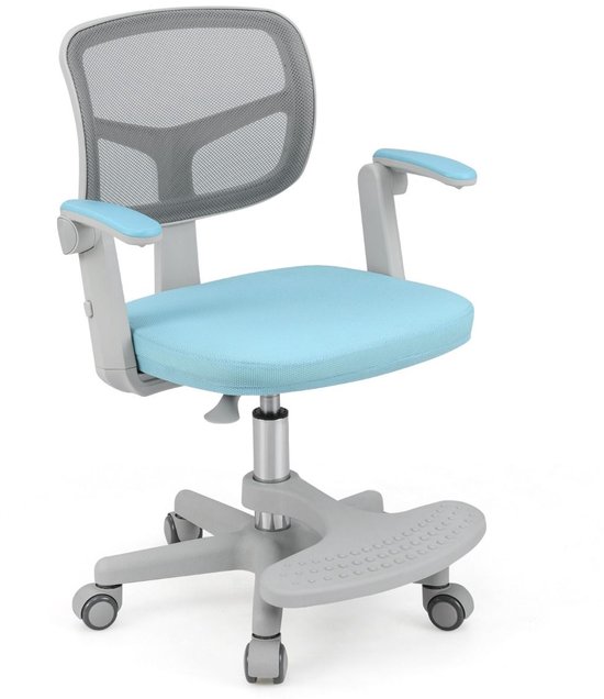 Kinder bureaustoel - Verstelbaar, met armleuningen & wielen - Blauw