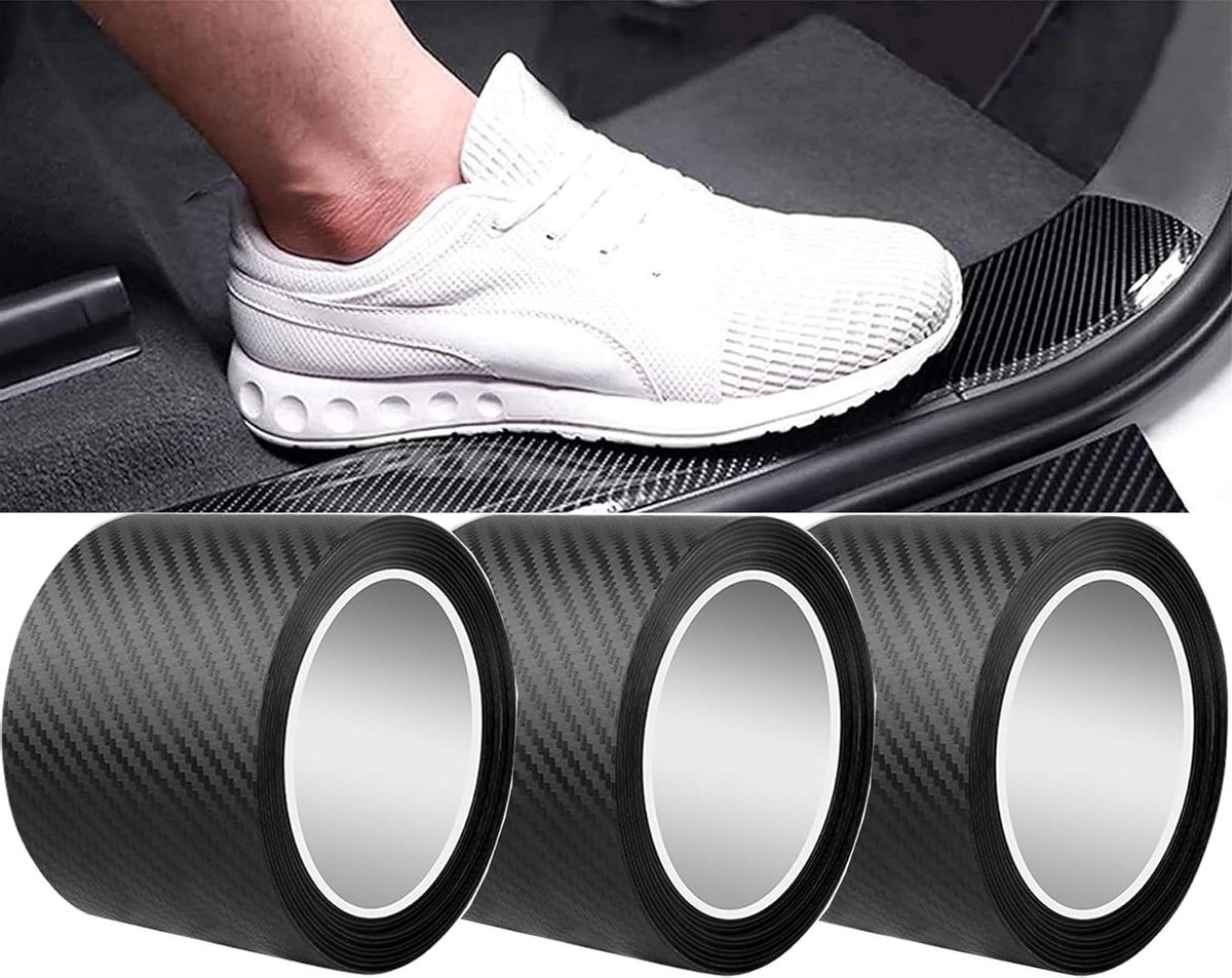 Allecto plus - 3 Stuks Auto Instaplijsten Randbescherming Stickers - Universele Autosticker - Bescherming van Koolstofvezel Vinyl - Auto Fiets Motorfiets - 7 cm x 3 m