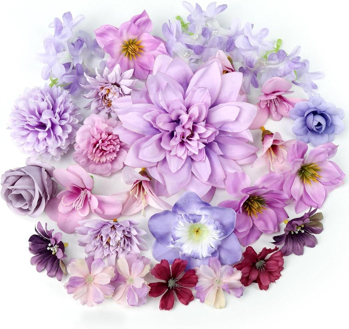 Allecto Plus - Kunstmatige Bloemhoofden Set van 26 - Decoratieve Nepbloemen Mix voor Bruiloft en Feest - DIY Haaraccessoires