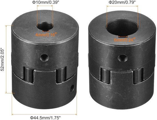 Produktbild von Flexible Kupplungswelle 24x24 Mm – 52 Mm Lang, 44 Mm Außen-Ø, Aus 45# Stahl, Für Servo- & Schrittmotoren