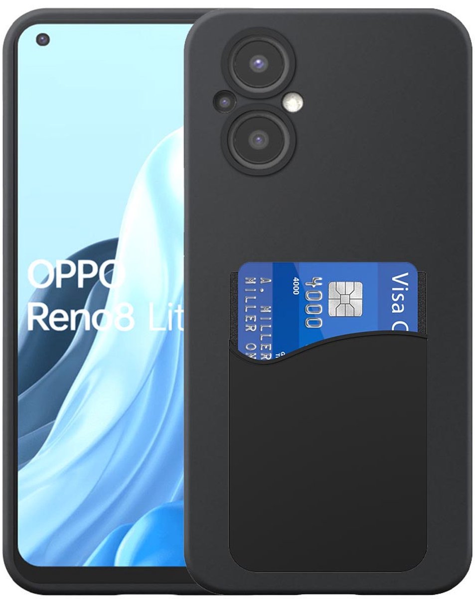 Geschikt voor Oppo A96 5G / Reno 7Z / Reno 8Z / Reno 8 Lite Telefoonhoesje met Siliconen Pasjeshouder - Flexible Back Cover Case Siliconen TPU with Silicone Cardslot - Zwart - Smartphonica geschikt voor Oppo A96 5G