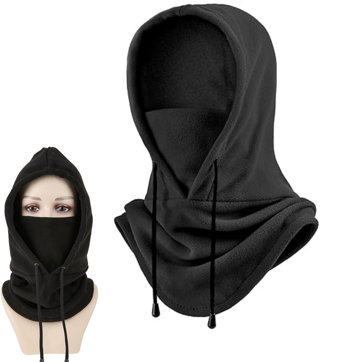 1 stuk - Winddichte capuchon voor fietsen - Nekwarmer voor maskers - Bescherming tegen warmte en koude - Skimasker - Bivakmuts -Ademend sportmasker - Voor fietsen, skiën en wandelen - Zwart