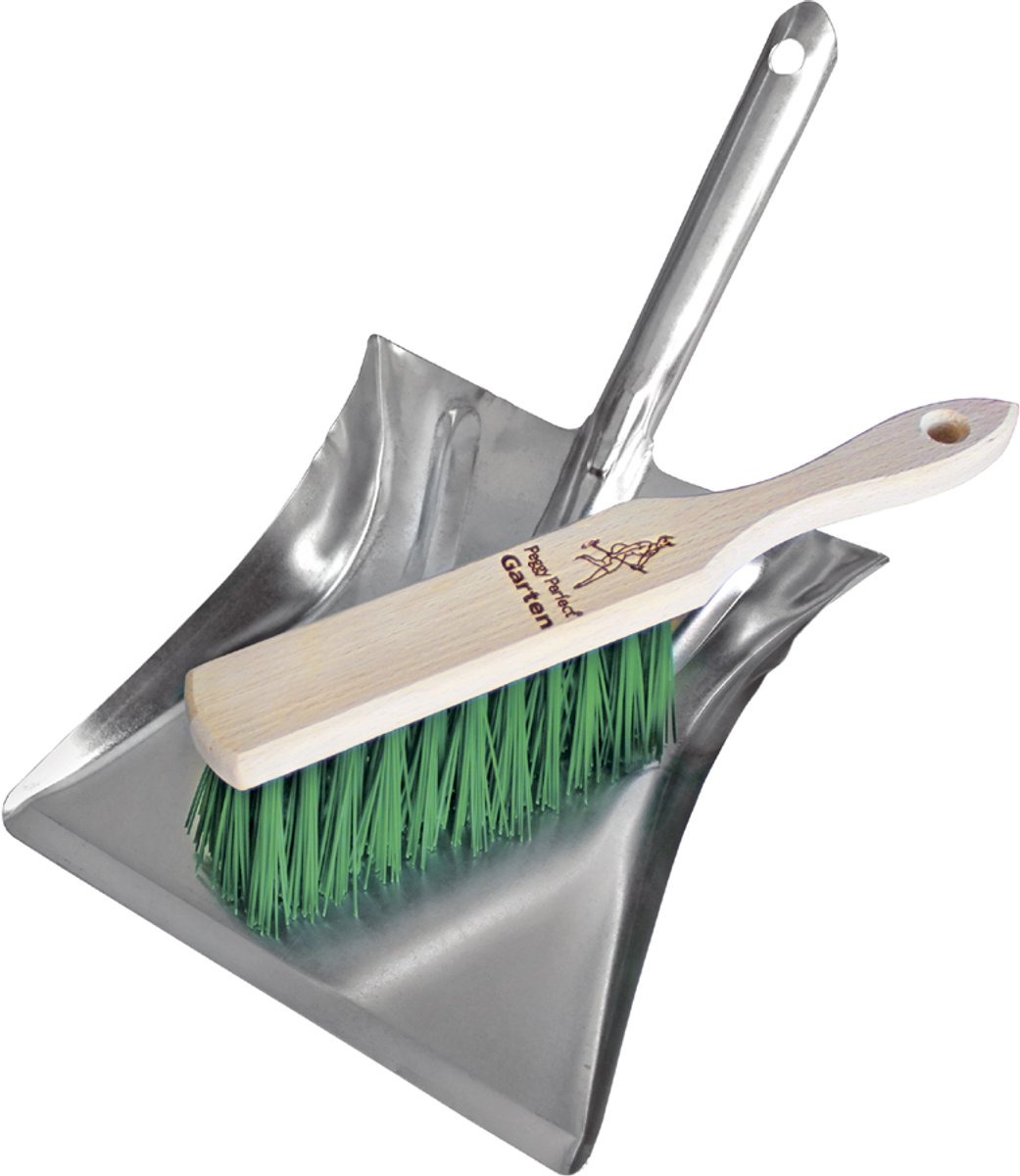 Peggy Perfect veegset industrie en tuin, metalen stoffer, groene elastonborstels, 220 mm