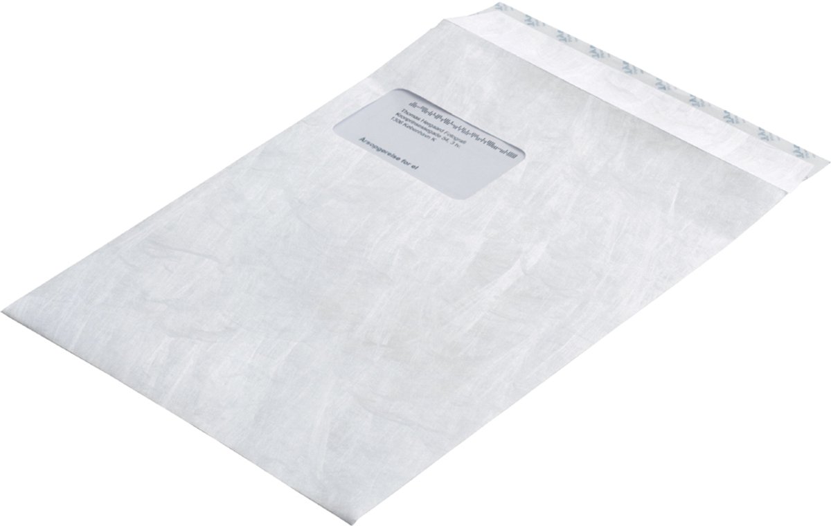Tyvek akte-envelop C4, 22,9 x 32,4 cm, met venster, 55 g/m2, zelfklevend, wit, 100 st.
