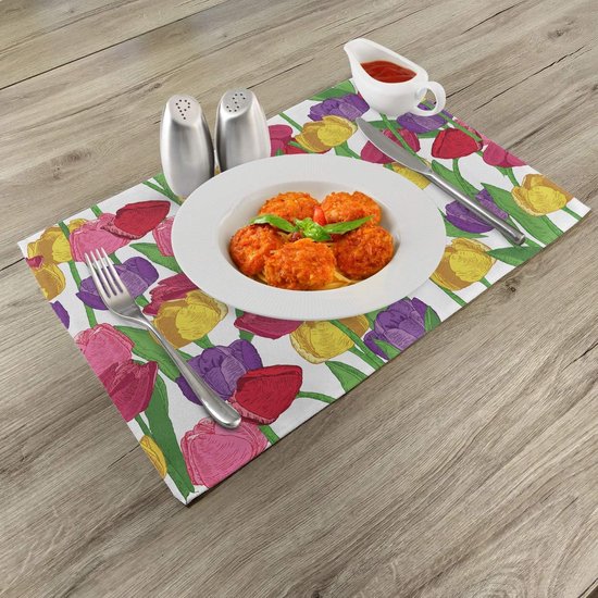 Set de 4 sets de table à manger New Bed Tulip à motifs floraux répétés, tissu lavable avec envers antidérapant