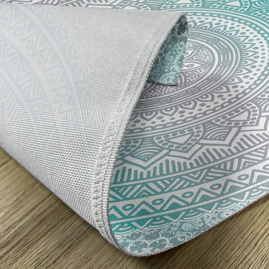 Set de 4 sets de table à manger New Bed Grijs et Aqua Stam Mandala, tissu lavable avec envers antidérapant
