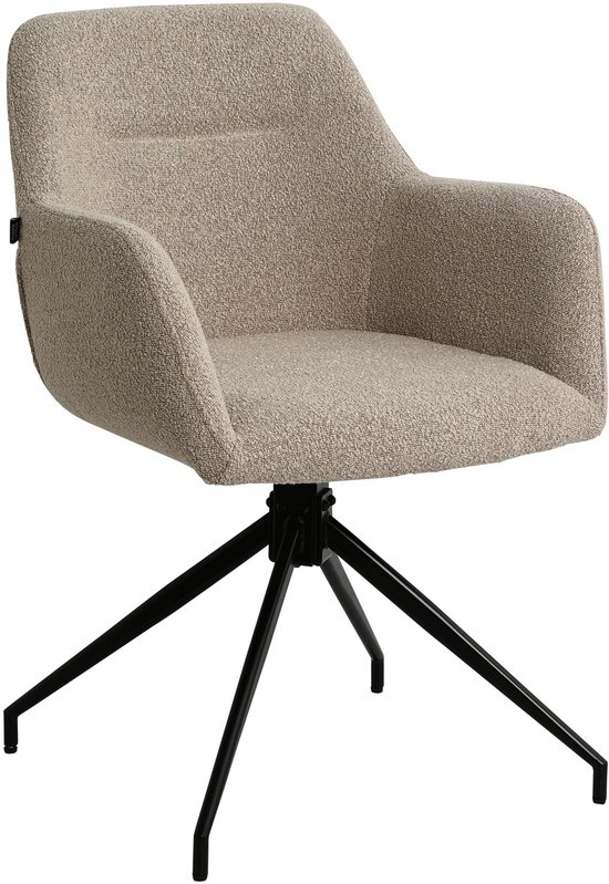 Chaise de salle à manger CLP Merlinda - avec accoudoirs - pivotante à 180° - classique - en tissu teddy - Tissu/taupe