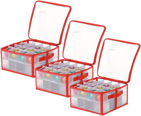 Rangement/rangement de Boules de Noël - 3x - boîte de rangement - 30 x 30 x 15 cm - boîte de rangement pour 32x boules de Noël