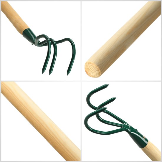 KADAX mest, jachtrubber met 3 tanden, onkruidhaak, kleine bloemklauw met steel, tuinaccessoires van metaal, tuinhak voor het losmaken van de grond, cultivator voor tuin, onkruid (groen) van Merkloos	 — afbeelding 2