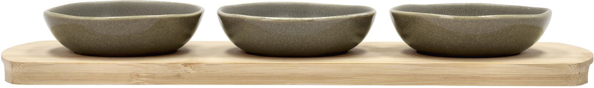 Villa Collection Shoku Bamboe dienblad met 3 kommen 32 x 10 cm Warm Brown