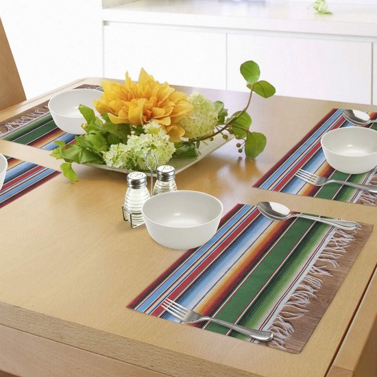 Set de 4 sets de table à rayures horizontales mexicaines New Bed, lavables et antidérapants