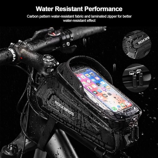 ROCKBROS Frametas Fiets - Telefoonhouder Fiets - Waterdichte - TPU-gevoelig Touchscreen voor Smartphones tot 6,8 inch - Zwart — afbeelding 3
