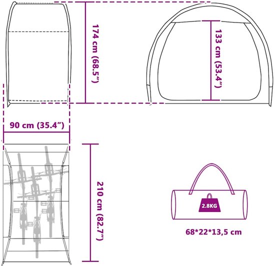 vidaXL - Fietstent - met - dak - met - opslag - Blauw - 210 - x - 90 - x - 174 - cm van Vidaxl — afbeelding 4