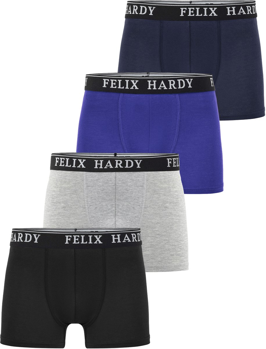 Felix Hardy Boxer - Boxershort Multipack 4 Pack - Onderbroek Mannen - Ondergoed - 97% Katoen Heren Zwart-Lichtgrijs-Blauw-Navy - S