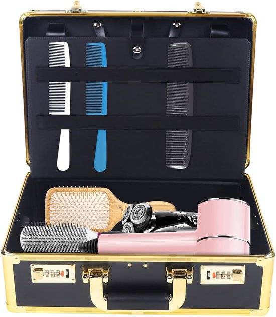 Kapper, stylist, salon, handtas, professionele box, draagbare kapperstas, gereedschapskist, kappersgereedschapskist, opbergbox voor kapsels, organiserende gereedschapskist (goud)