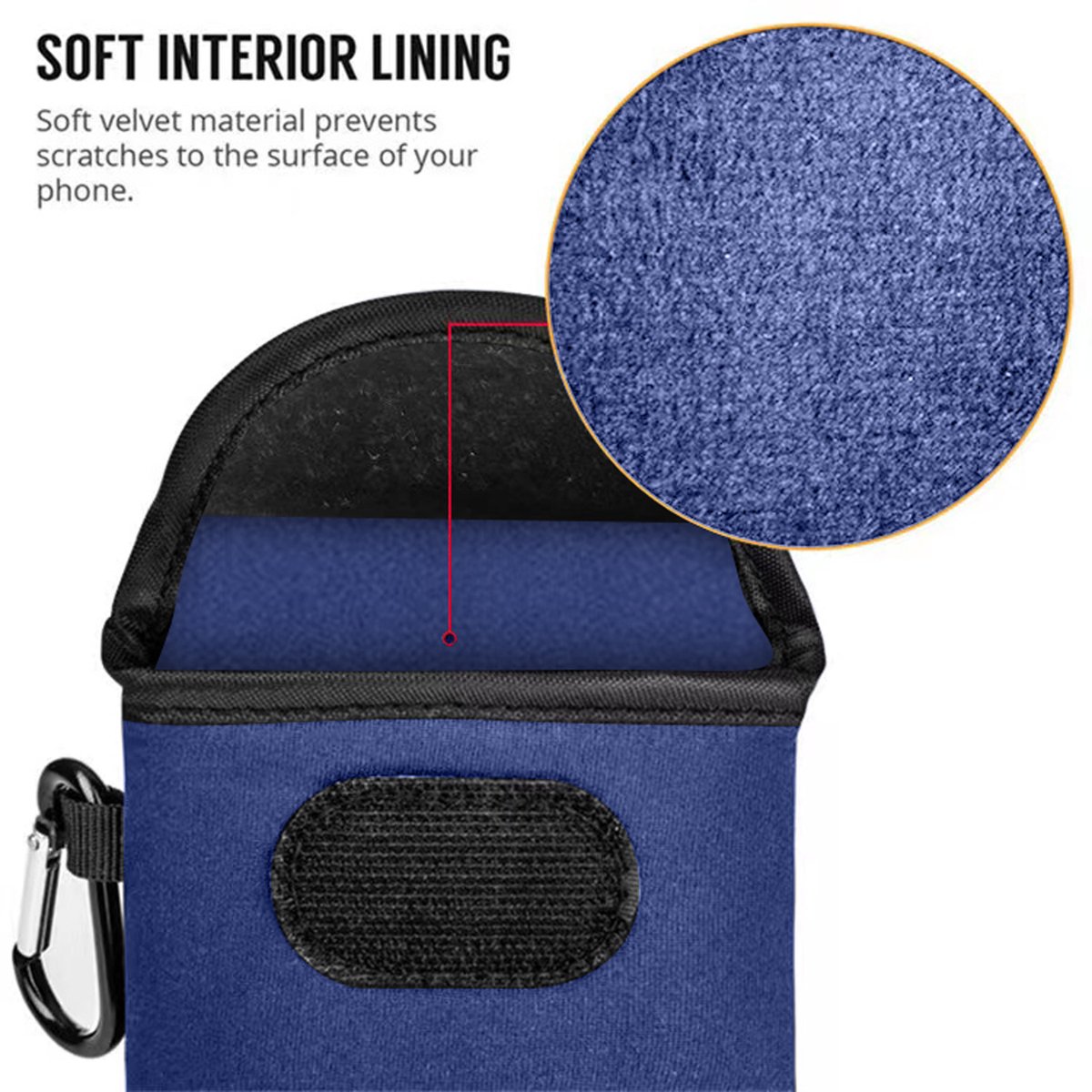 MobyDefend Hoesje - Geschikt voor iPhone 17 Pro - Neopreen Pouch Met Karabijnhaak - Insteek - Riemlus - Blauw — afbeelding 5