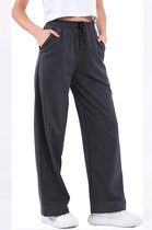 COMEOR - Joggingbroek voor dames - lange katoenen trainingsbroek - losse sweatpants met elastische tailleband en rechte pijpen - Donker Grijs - L