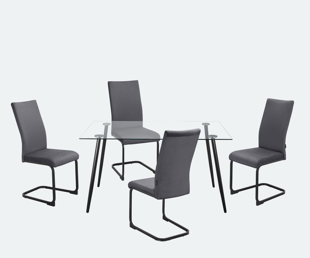 Notio Living Danny-Eetset - 140x80 cm - Antraciet Fluweel Grijs