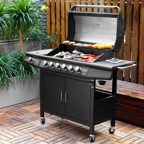 TAINO RED 6+1 gasbarbecue - BBQ grillkar branders zijbrander zwart — afbeelding 5
