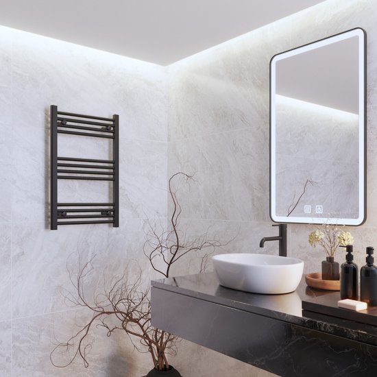 Todeco Handdoekradiator, badkamerradiator met timer, 2-in-1 vloer- en wanddroger, elektrische handdoekhouder, compact en veelzijdig, 8 bars