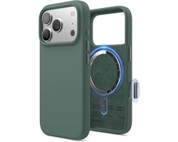 Geschikt voor Apple iPhone 17 Pro - Geschikt voor Mag - Premium Vloeibaar Siliconen Materiaal - Schokbestending - Slank - Back Cover Hoesje - Middernachtgroen