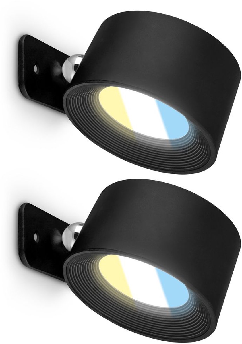 BRILONER Tari - Set van 2 Wandlampen oplaadbaar - dimbaar met touch - cct - draaibaar - met magneet - akku en draadloos - usb-c - zwart