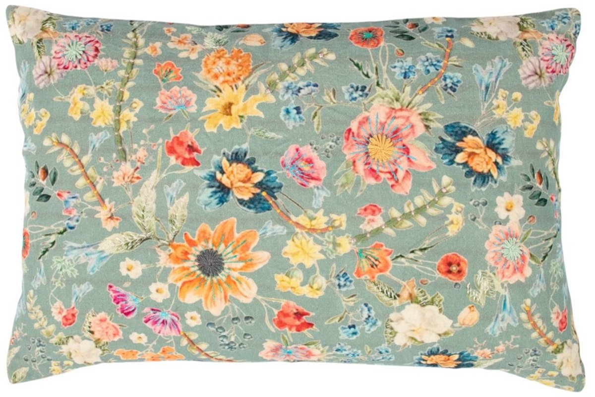 Mars & More kussen geborduurd wilde bloemen paarse ridderspoor 40x60cm Multi