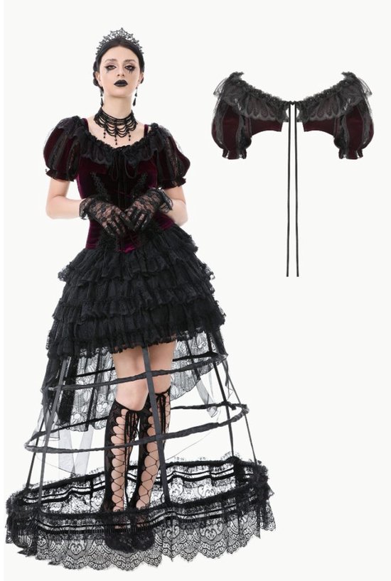 Dark in Love - Bolero Princess Gothique Épine Rose - XL - Zwart/ Rouge