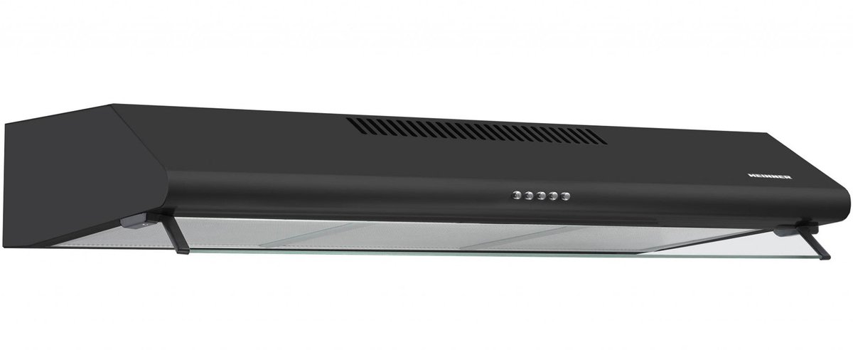 Heinner HCH-490BK Wandschouw Afzuigkap 90 cm – 304,5 m³/u – 3 Standen – 2× 60 W Motor – 2× 2 W LED Verlichting – Zwart Glas – 5 Jaar Garantie