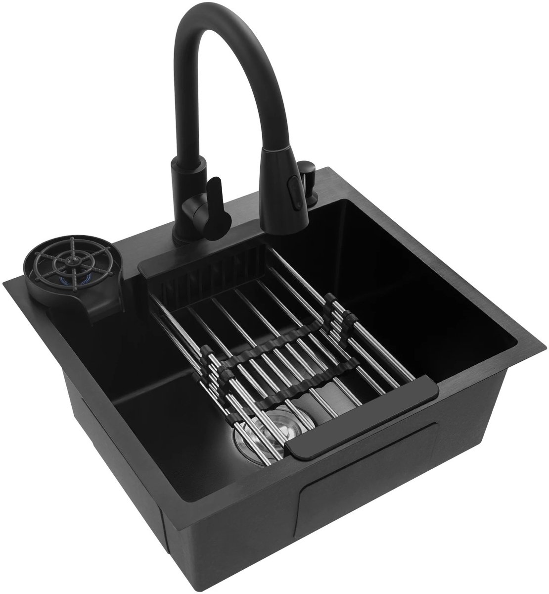 Cecipa Max Spoelbak 1 Kwartskom Met Afvoermand En Zeepdispenser 70x45cm Keukenkraan Met Sproeier Geborsteld Uittrekbare Mengkraan