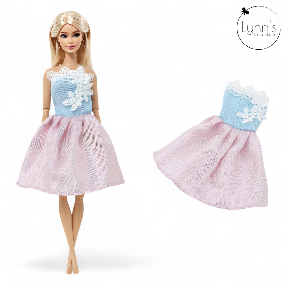 Lynn’s poppenkleertjes - Set ‘Luna’ - Geschikt voor modepop - Set van 5 outfits en 5 paar schoenen - Kleding voor modepoppen - Cadeauzakje — afbeelding 9