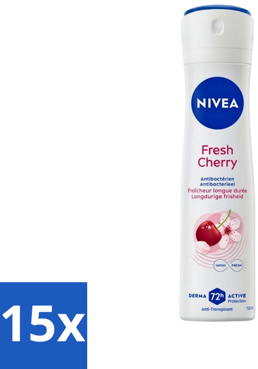 15 x Nivea - Anti-Transpirant Deodorant - Fresh Cherry - 150 ml - NIVEA Fresh Cherry Deodorant Spray - Anti-transpirant - 48 Uur Bescherming - Fruitige Geur - Kersengeur