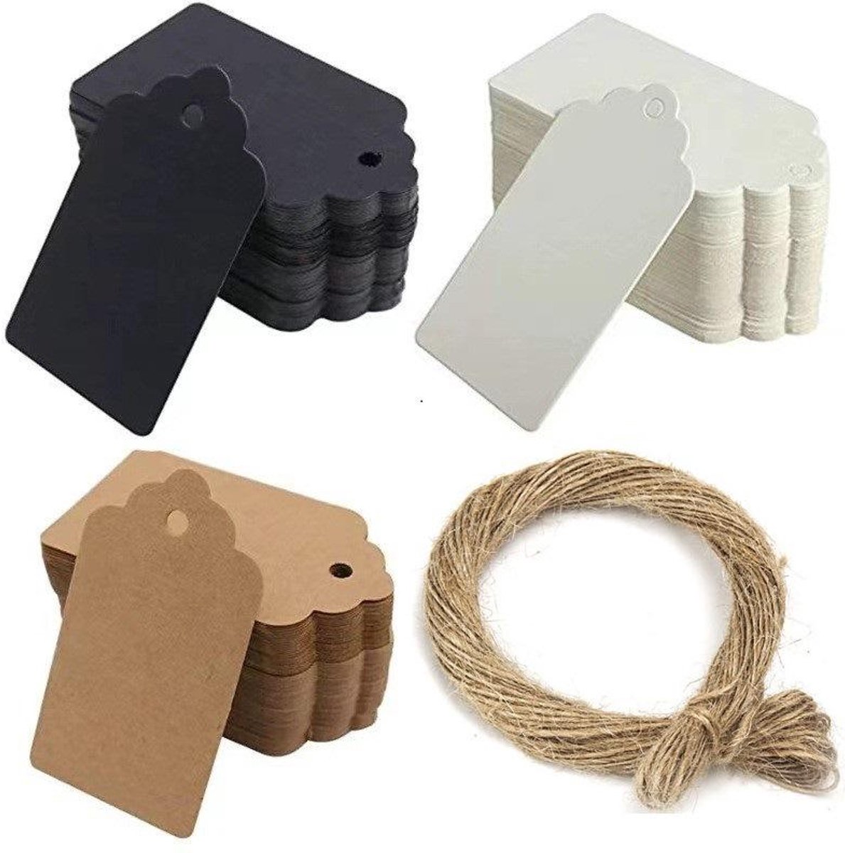 Daity Set van 300 cadeaulabels - kraftpapieren labels met 20 meter natuurlijk jute touw - geschikt voor blanco cadeaulabels - doe-het-zelf knutselwerkjes - Kerstmis - bruiloften - Thanksgiving - etc.