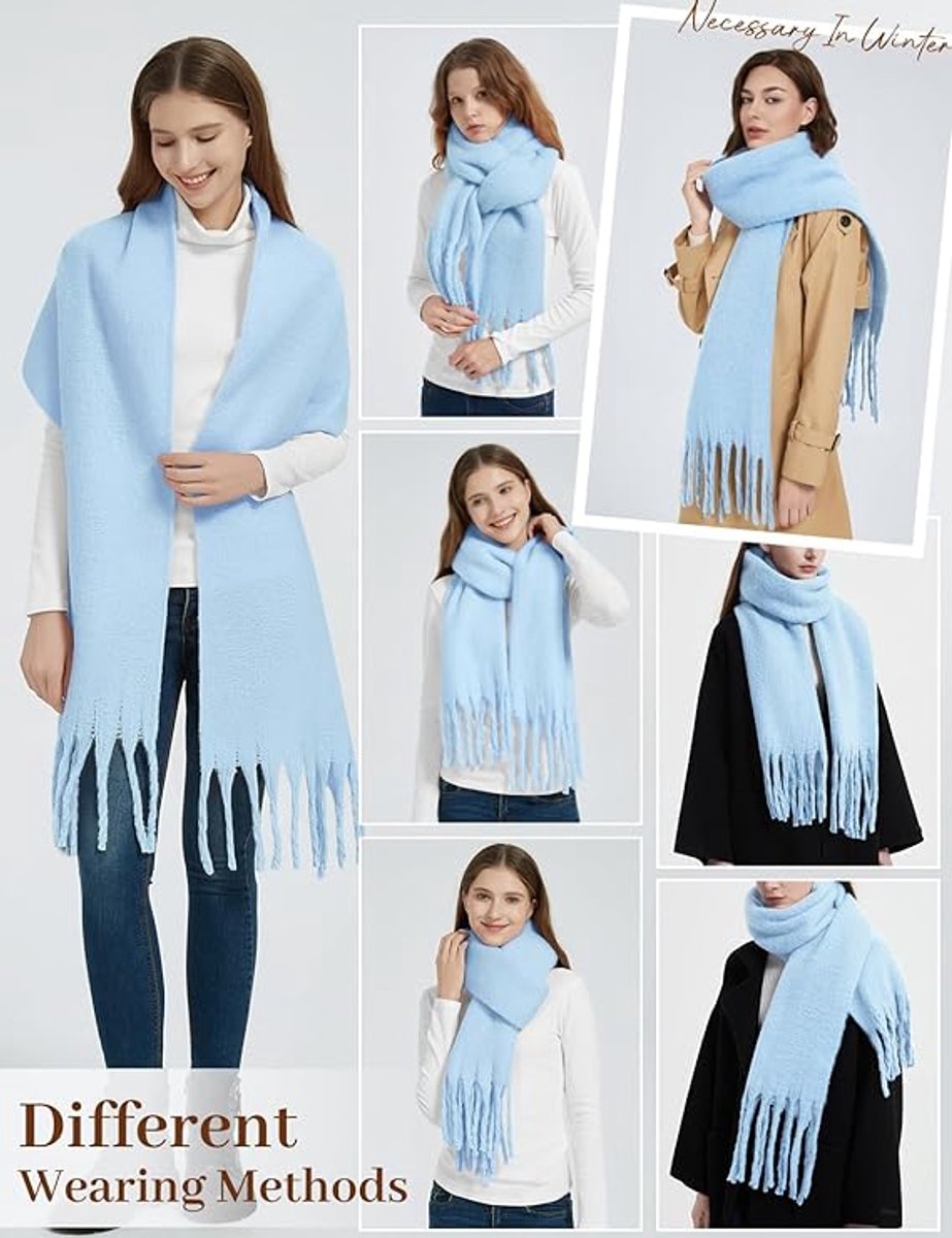 Dikke sjaal voor vrouwen dames winter warme pluizige sjaals deken gebreide pashmina's oversized dikke sjaal , lichtblauw