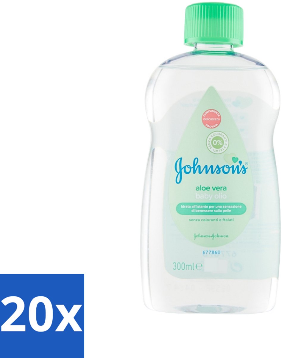 20 x Johnson's - Baby Olie - Aloe Vera - 300 ml - Babyolie - Aloe Vera - Babyhuid Verzorging - Melkkorst Verwijderen - Hydraterende Olie
