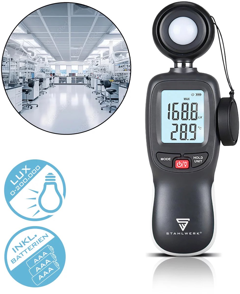 STAHLWERK digitale luxmeter | Precieze luxmeter en lichtmeter | Professionele meting van lichtintensiteit | Voor lichtmetingen bij fotografie, in ruimtes of op de werkplek