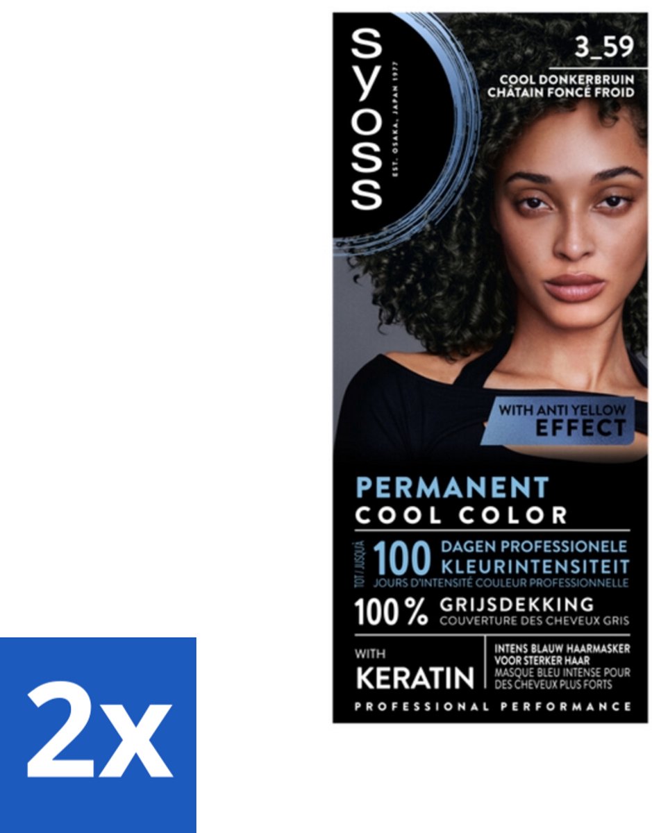 2 x SYOSS - Coloration 3-59 Cool Donkerbruin - Haarverf - Grijsdekking - Vermindert Haarbreuk - Haarverf - Permanente Haarkleuring - Donkerbruin Haar - Grijsdekking - Keratine