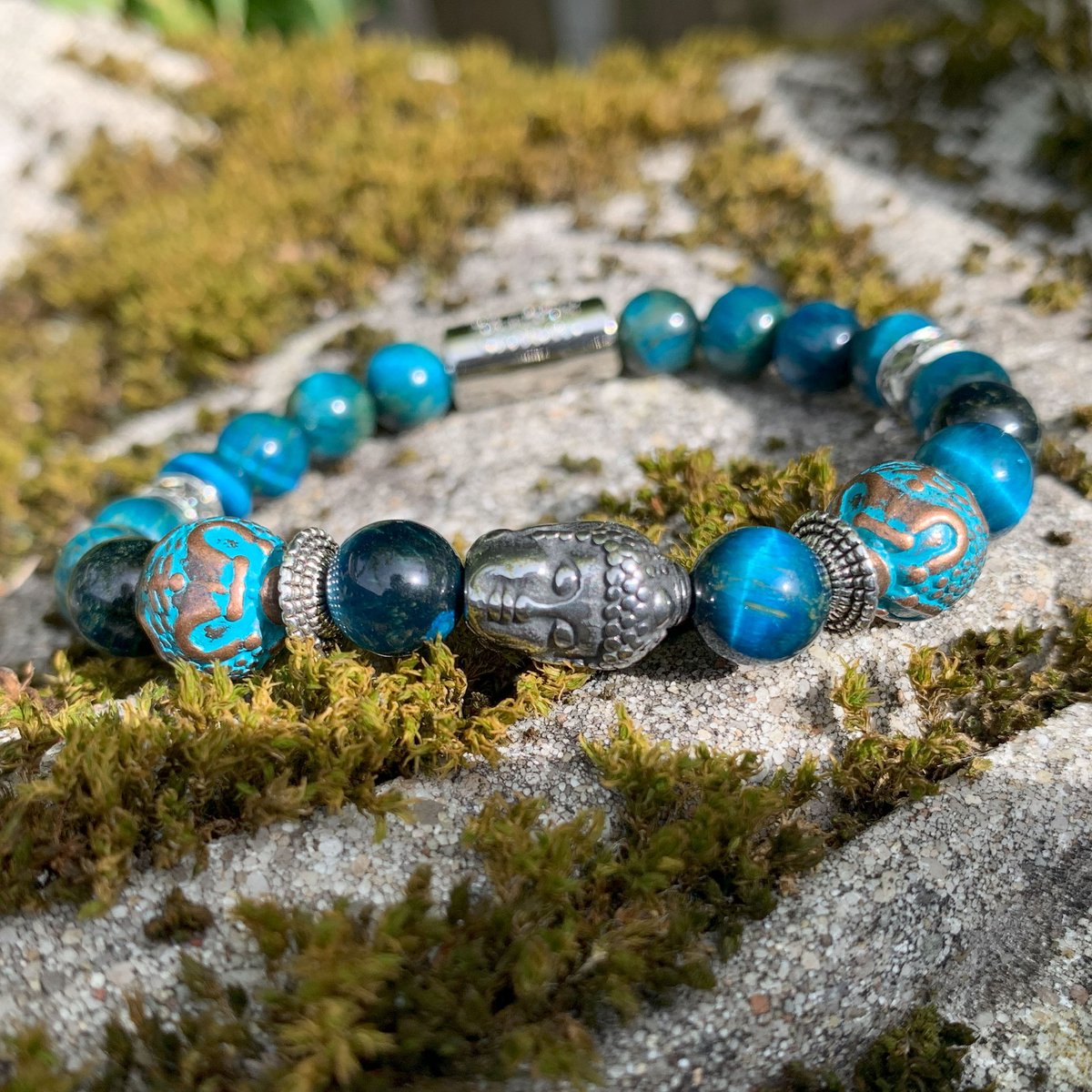 Dragon Bracelets - Heren Armband - Double Faced Buddha - Blauw Tijgeroog - Natuursteen