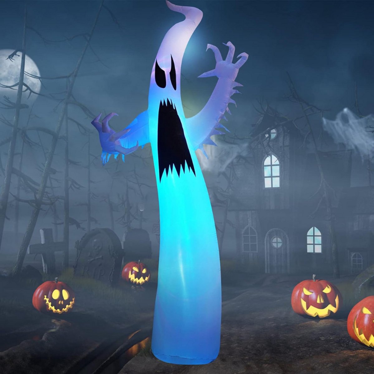 Halloween Opblaasbaar Spook 3,6 m - Met LED Verlichting - Grote Opblaasbare Halloween Decoratie Voor Binnen Buiten Tuin En Feest