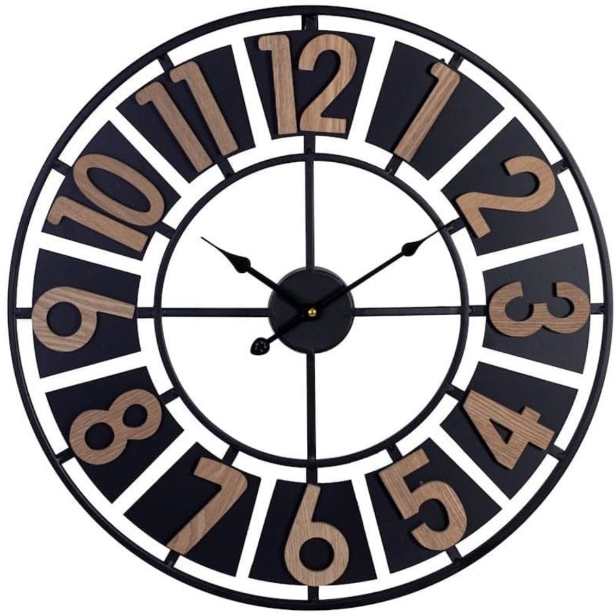 Klok - Wandklok Modern - Klokken - Industrieel - Zwart met Bruin