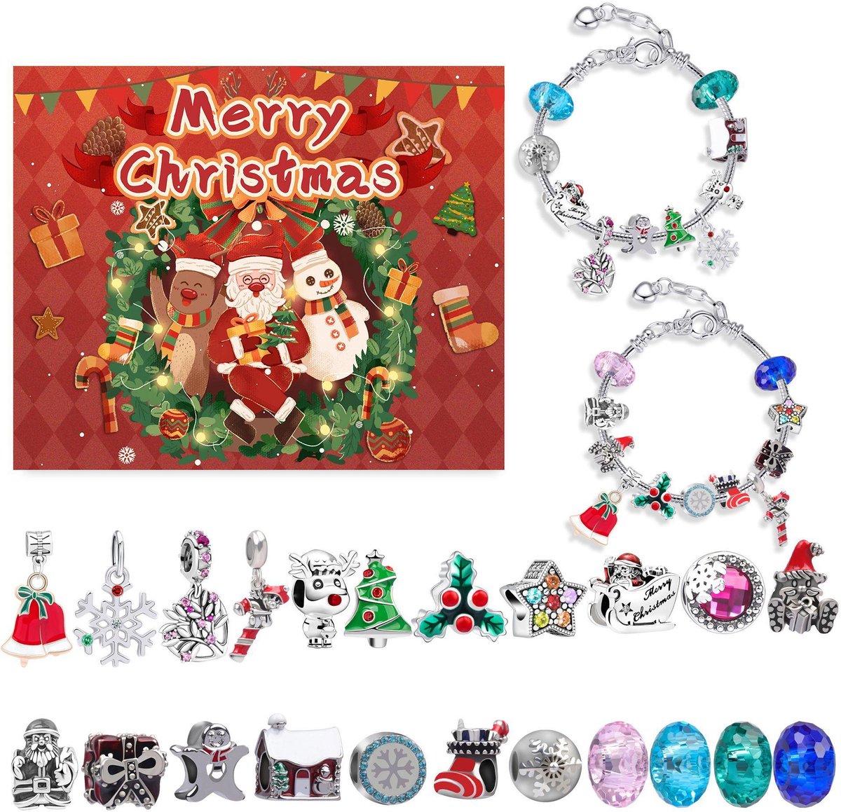 Daity Adventskalender voor kinderen - adventskalender 2025 - Kerstmis - countdown - aftellen naar Kerstmis met doe-het-zelf sieradenset - adventskalender voor meisjes en jongens